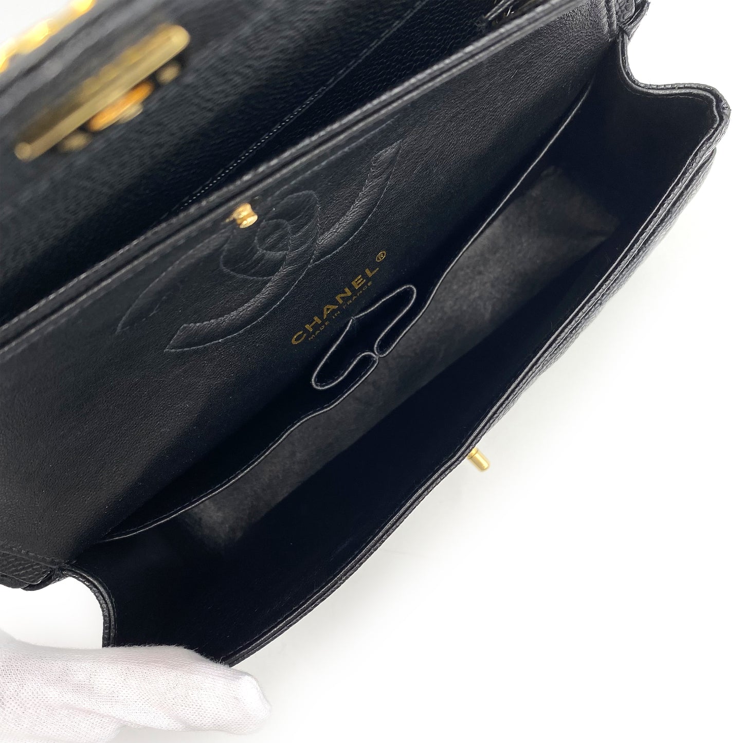 CHANEL CLASSIC FLAP MEDIUM CHAIN SHOULDER BAG BLACK CAVIAR SKIN 90237324