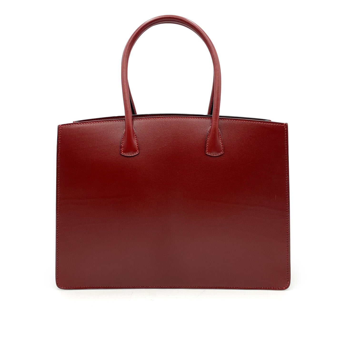 HERMES WHITE BUS PM ROUGE H BOXCALF HAND BAG □F 90237366