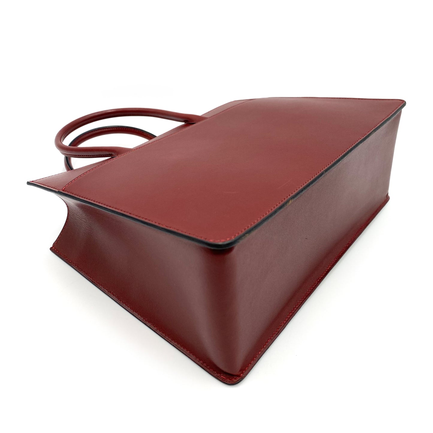 HERMES WHITE BUS PM ROUGE H BOXCALF HAND BAG □F 90237366