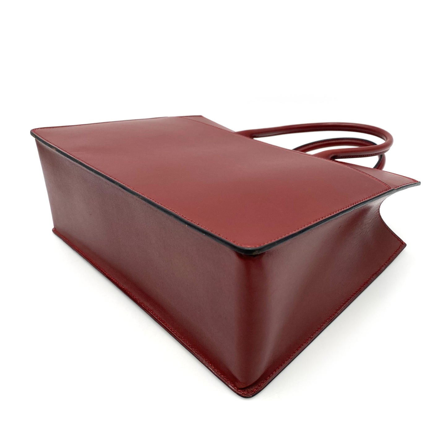 HERMES WHITE BUS PM ROUGE H BOXCALF HAND BAG □F 90237366