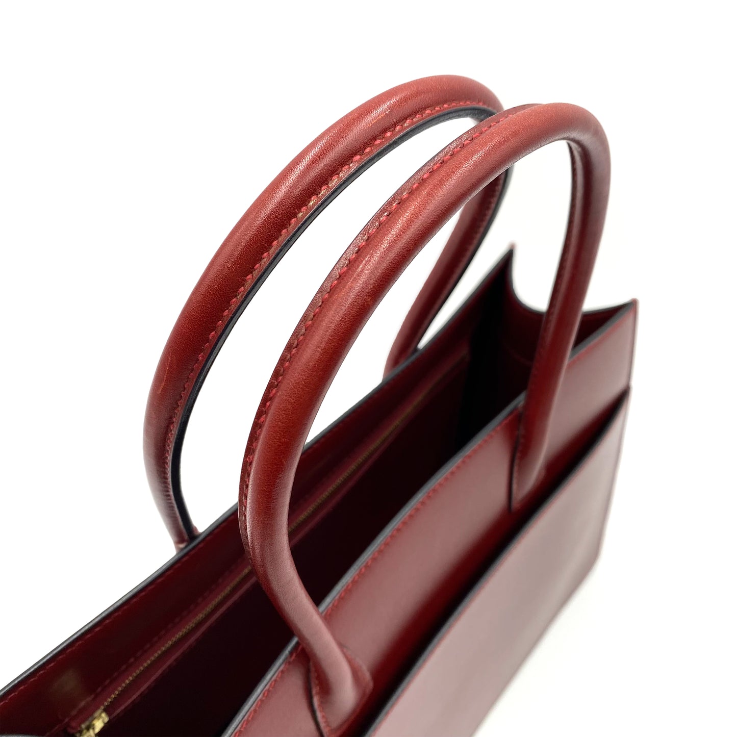 HERMES WHITE BUS PM ROUGE H BOXCALF HAND BAG □F 90237366