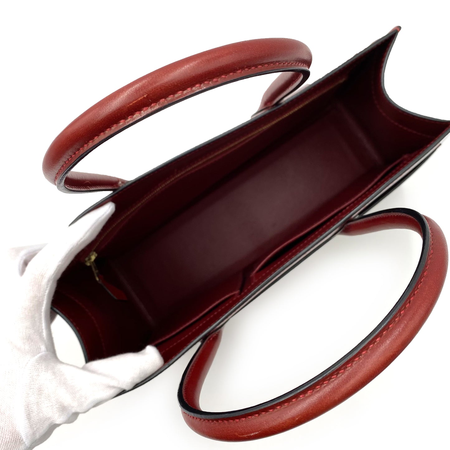 HERMES WHITE BUS PM ROUGE H BOXCALF HAND BAG □F 90237366