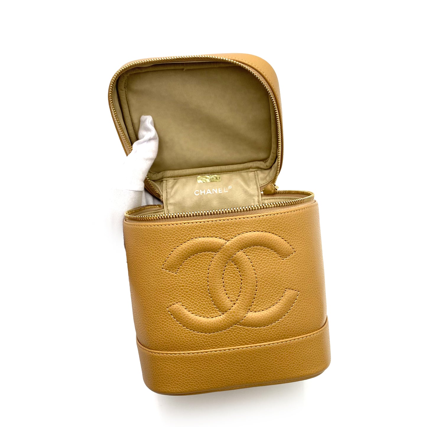 CHANEL VINTAGE VANITY HAND BAG BEIGE CAVIAR SKIN 90237373
