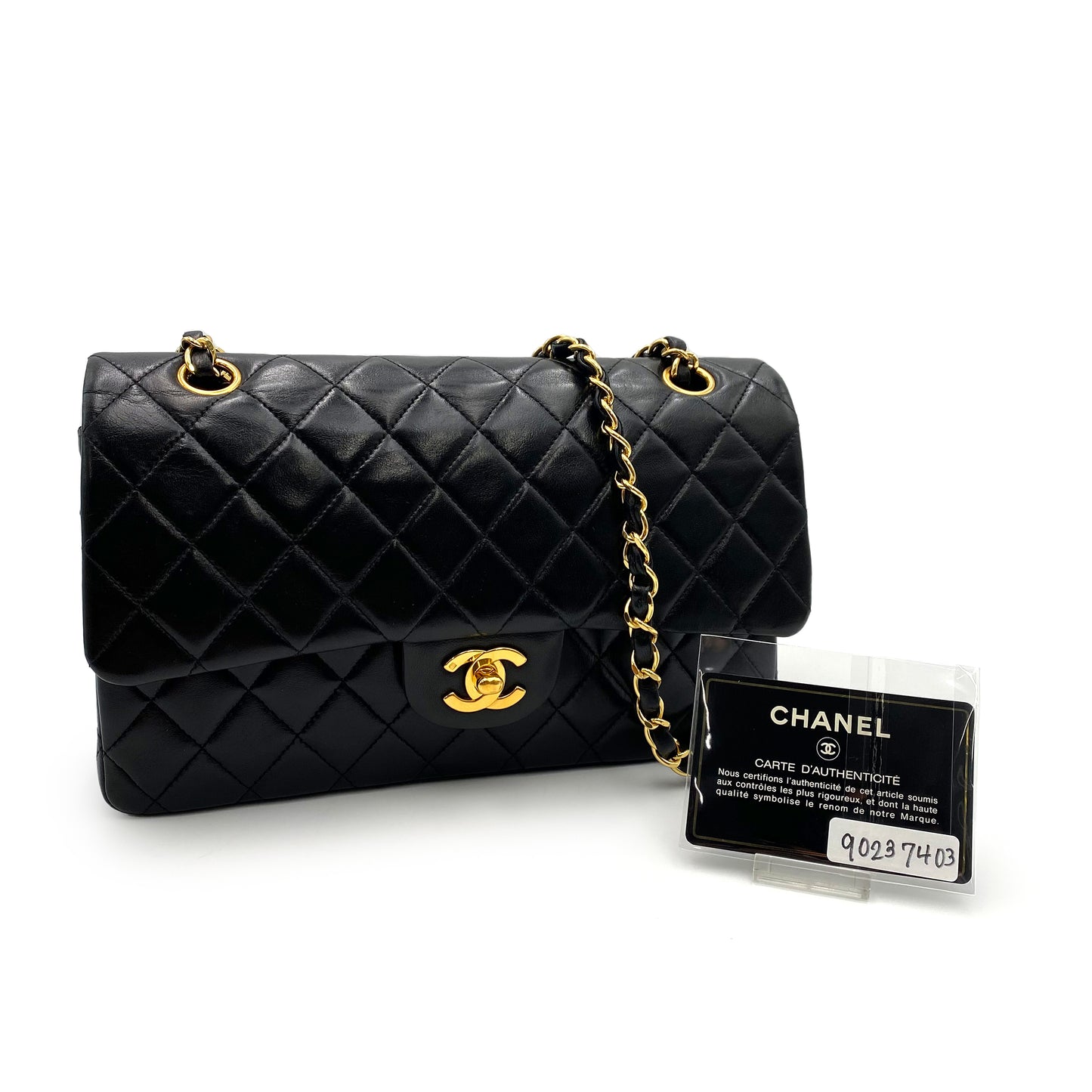 CHANEL VINTAGE CLASSIC FLAP MEDIUM CHAIN SHOULDER BAG BLACK LAMB SKIN 90237403