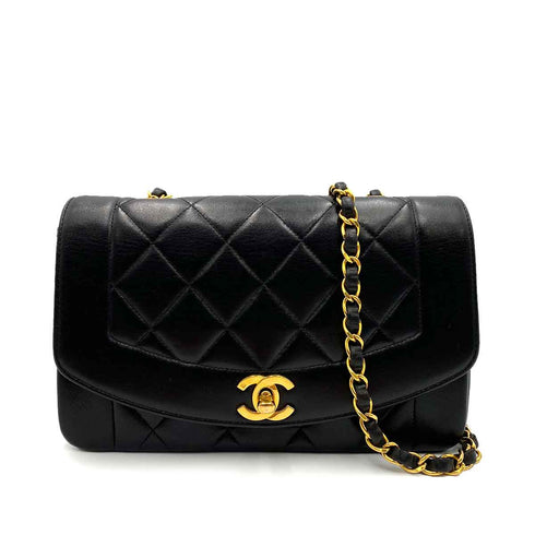 CHANEL VINTAGE DIANA SMALL CHAIN SHOULDER BAG BLACK LAMB SKIN 90238030 - PURPOSE