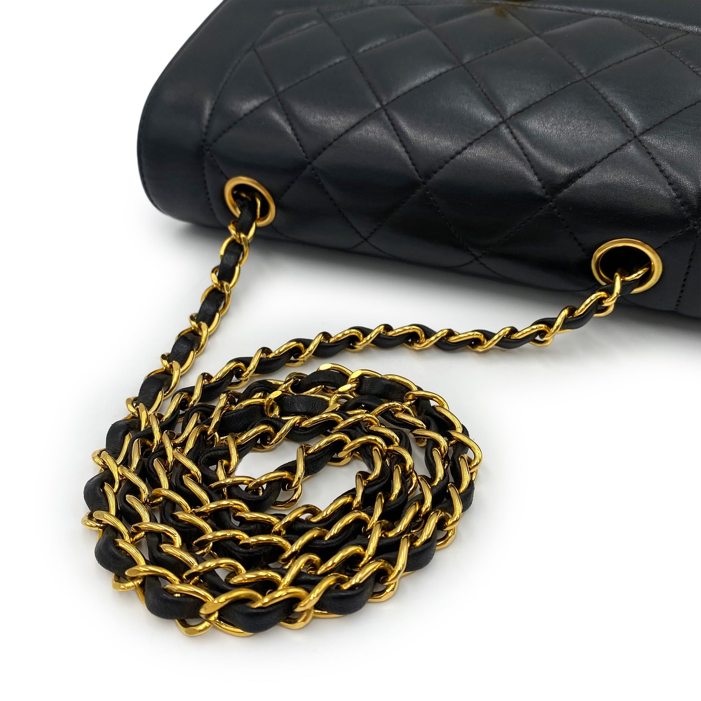 CHANEL VINTAGE DIANA SMALL CHAIN SHOULDER BAG BLACK LAMB SKIN 90238522
