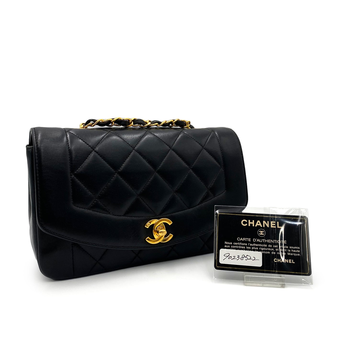 CHANEL VINTAGE DIANA SMALL CHAIN SHOULDER BAG BLACK LAMB SKIN 90238522