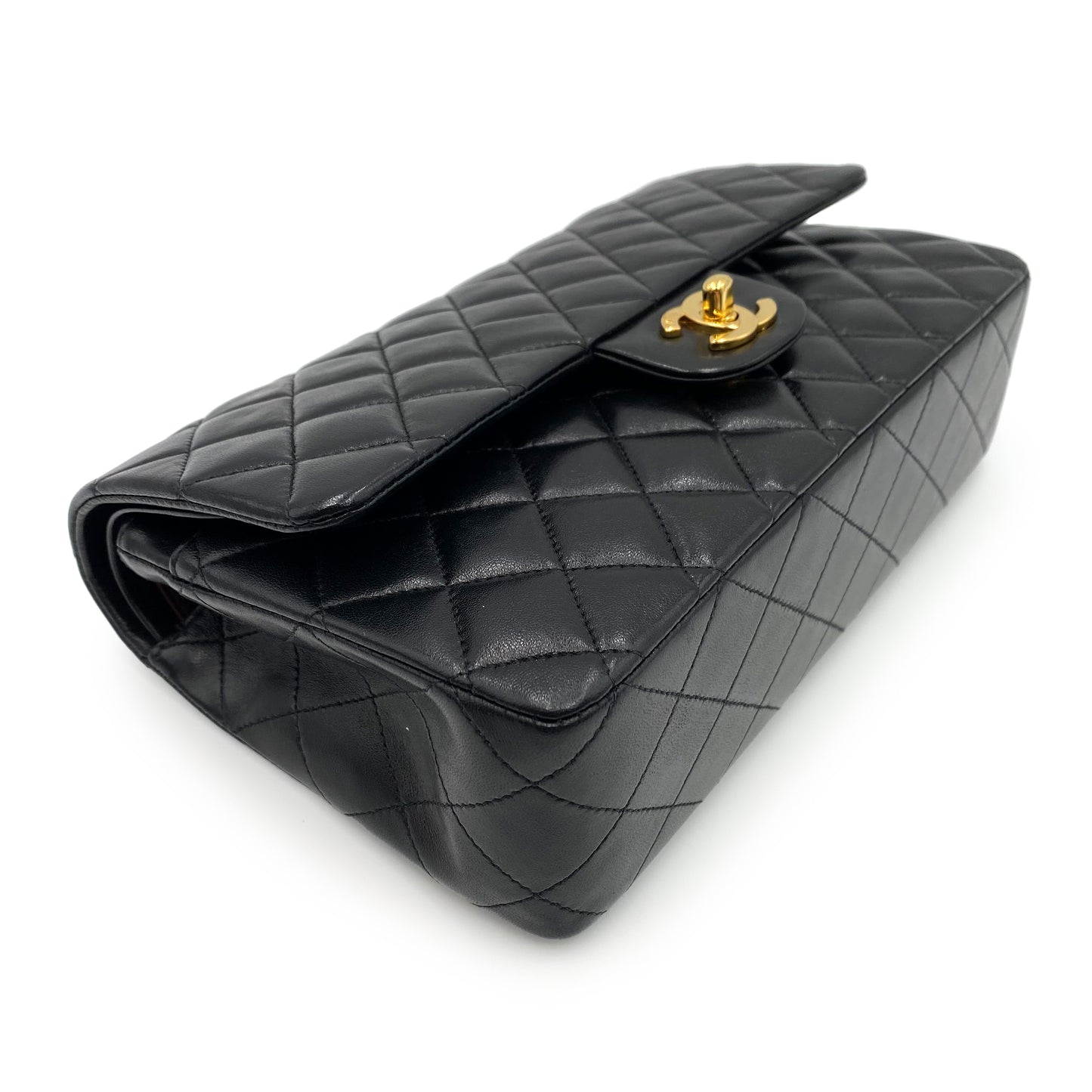 CHANEL VINTAGE CLASSIC FLAP MEDIUM CHAIN SHOULDER BAG BLACK LAMB SKIN 90238535