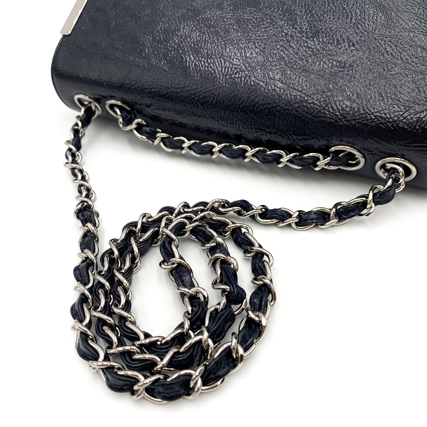 CHANEL VINTAGE COCOMARK CHAIN SHOULDER BAG NAVY CALF SKIN SHW 90238794