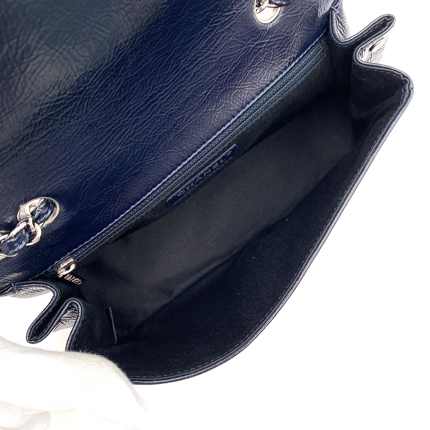 CHANEL VINTAGE COCOMARK CHAIN SHOULDER BAG NAVY CALF SKIN SHW 90238794