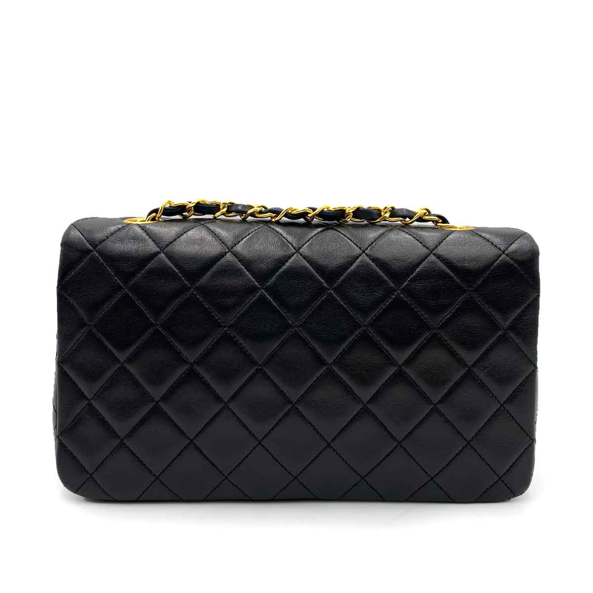 CHANEL VINTAGE FULL FLAP CHAIN SHOULDER BAG BLACK LAMB SKIN 90238801