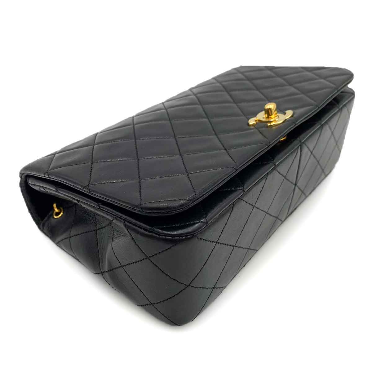 CHANEL VINTAGE FULL FLAP CHAIN SHOULDER BAG BLACK LAMB SKIN 90238801