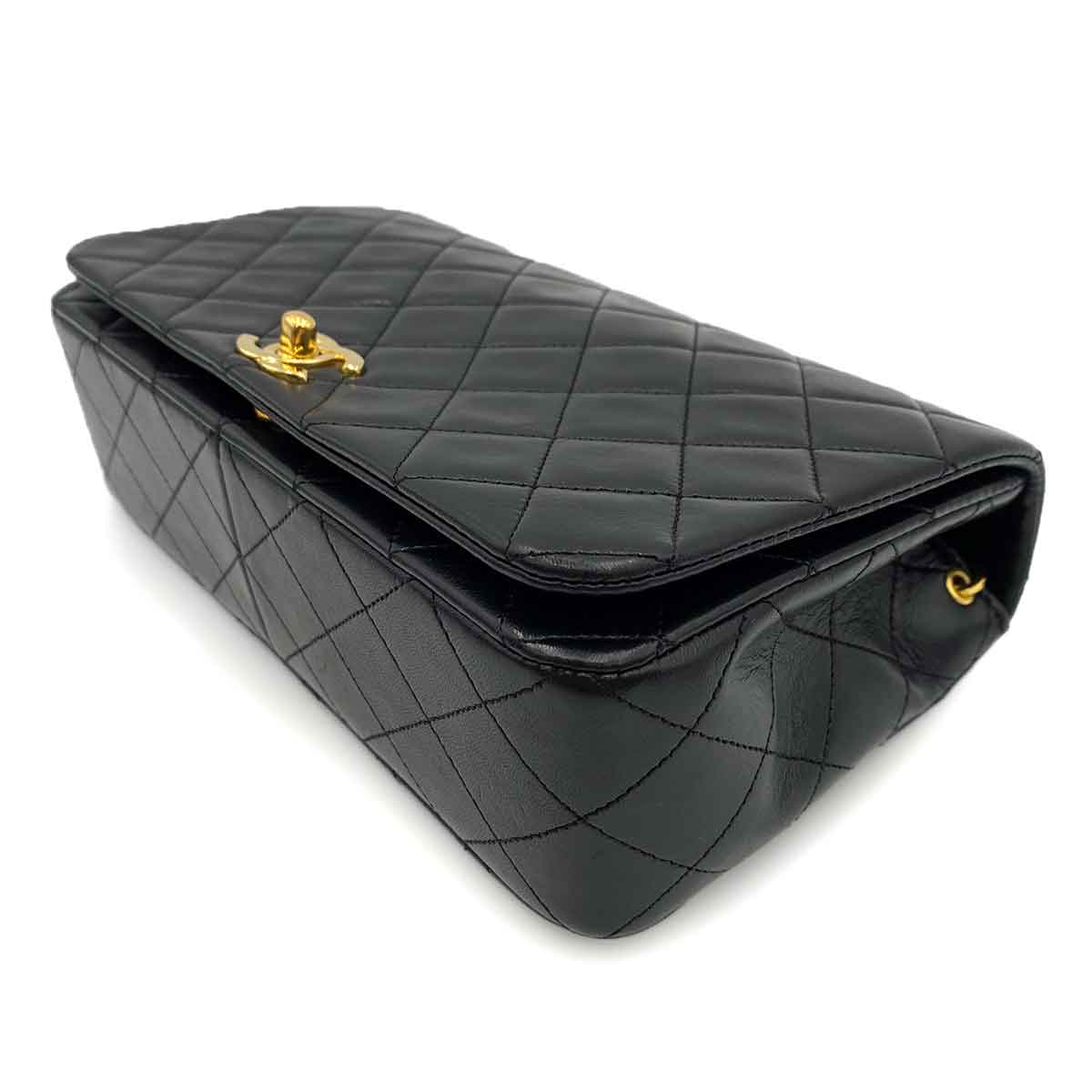 CHANEL VINTAGE FULL FLAP CHAIN SHOULDER BAG BLACK LAMB SKIN 90238801