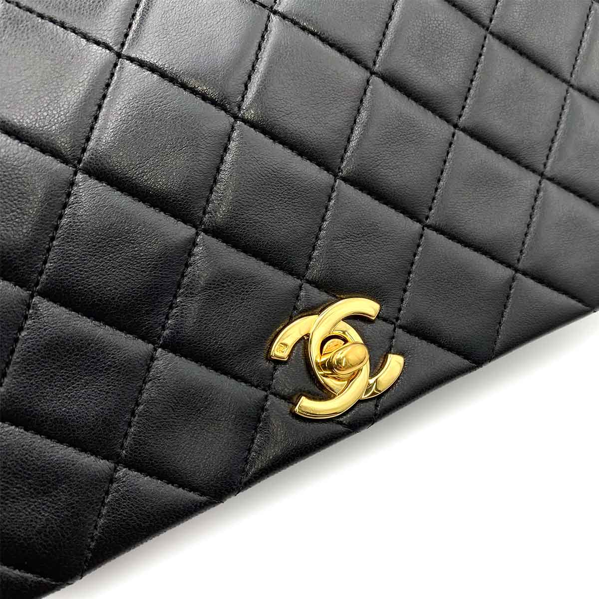 CHANEL VINTAGE FULL FLAP CHAIN SHOULDER BAG BLACK LAMB SKIN 90238801