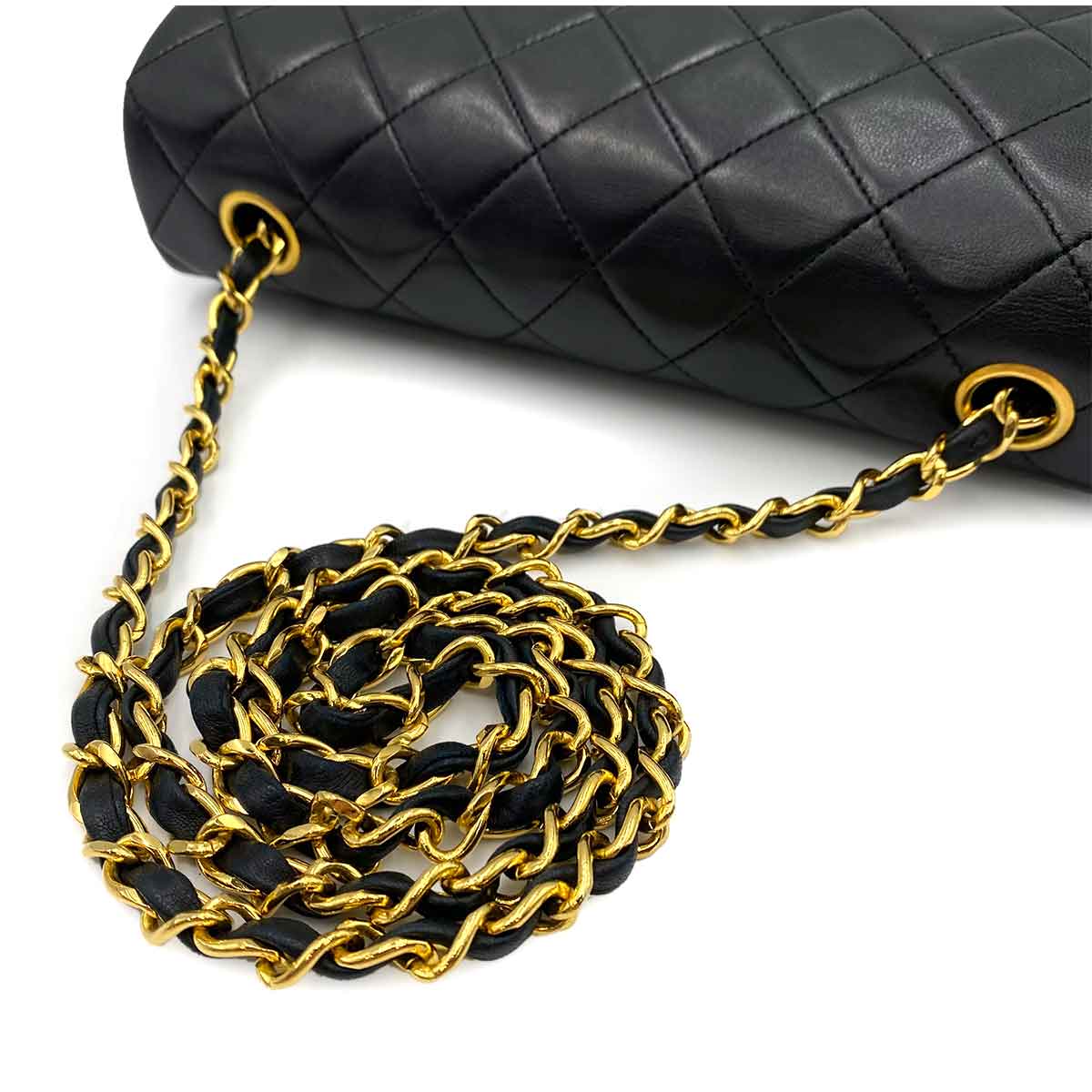 CHANEL VINTAGE FULL FLAP CHAIN SHOULDER BAG BLACK LAMB SKIN 90238801