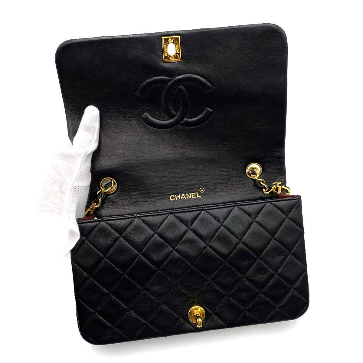 CHANEL VINTAGE FULL FLAP CHAIN SHOULDER BAG BLACK LAMB SKIN 90238801