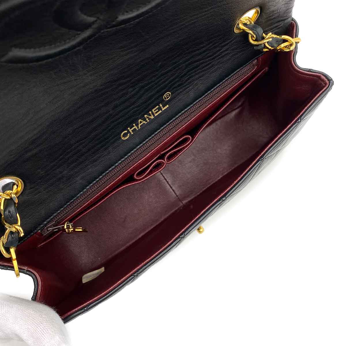 CHANEL VINTAGE FULL FLAP CHAIN SHOULDER BAG BLACK LAMB SKIN 90238801