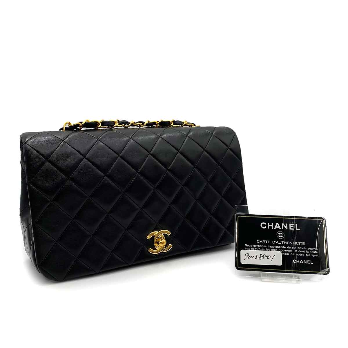 CHANEL VINTAGE FULL FLAP CHAIN SHOULDER BAG BLACK LAMB SKIN 90238801