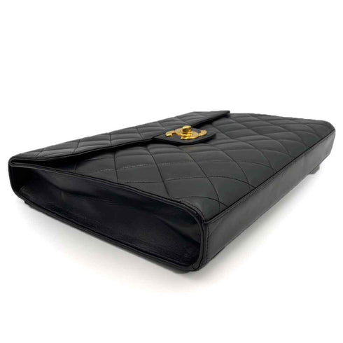 CHANEL VINTAGE BIG COCO BRIEF HAND BAG BLACK LAMB SKIN 90238977