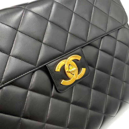 CHANEL VINTAGE BIG COCO BRIEF HAND BAG BLACK LAMB SKIN 90238977
