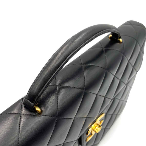 CHANEL VINTAGE BIG COCO BRIEF HAND BAG BLACK LAMB SKIN 90238977