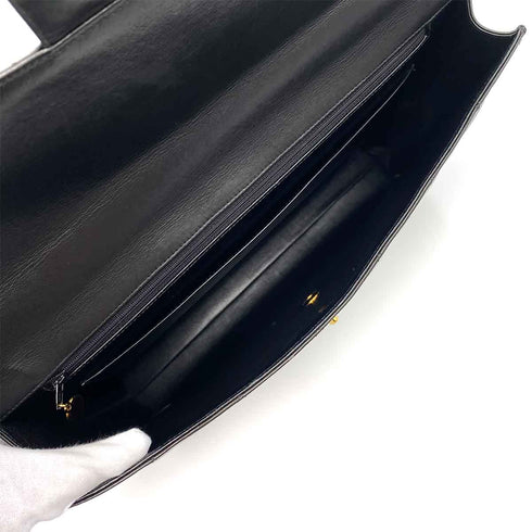 CHANEL VINTAGE BIG COCO BRIEF HAND BAG BLACK LAMB SKIN 90238977