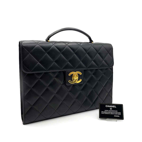 CHANEL VINTAGE BIG COCO BRIEF HAND BAG BLACK LAMB SKIN 90238977