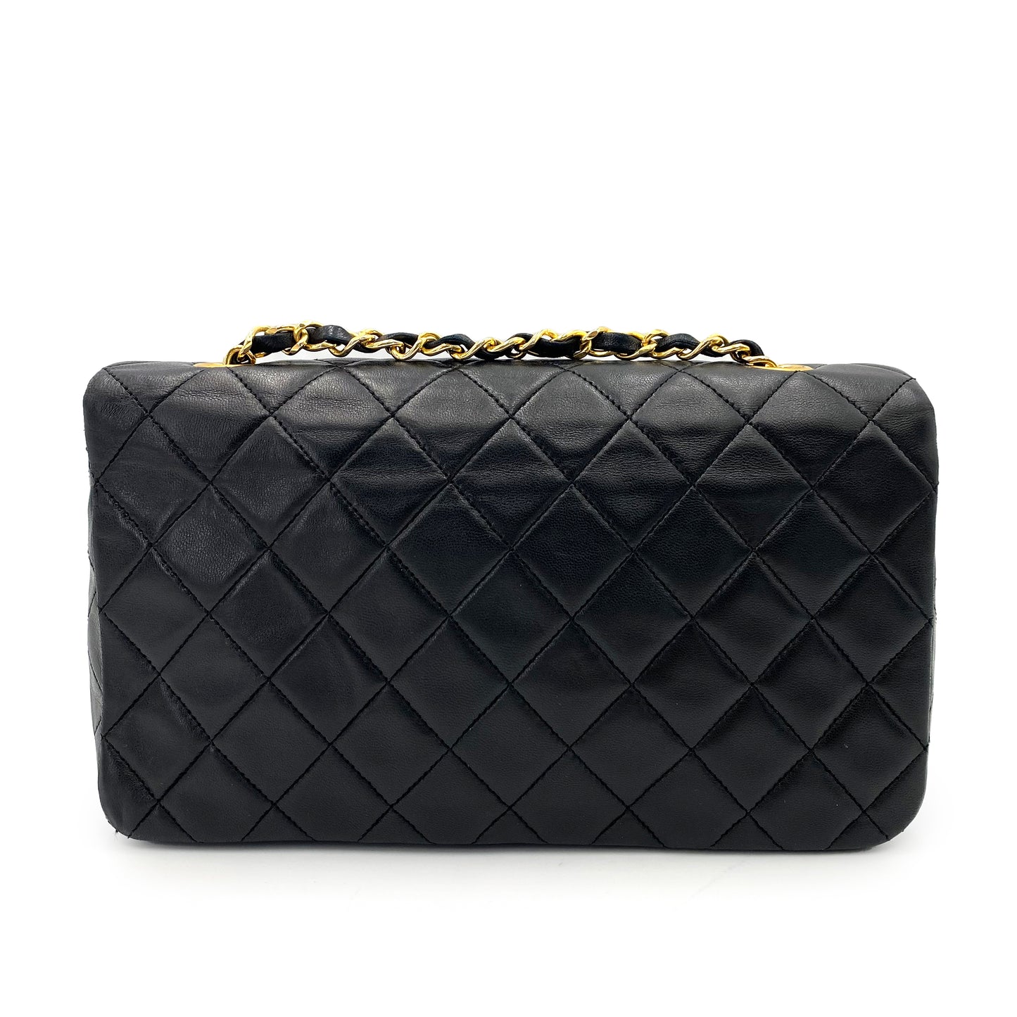 CHANEL VINTAGE FULL FLAP CHAIN SHOULDER BAG BLACK LAMB SKIN 90238986