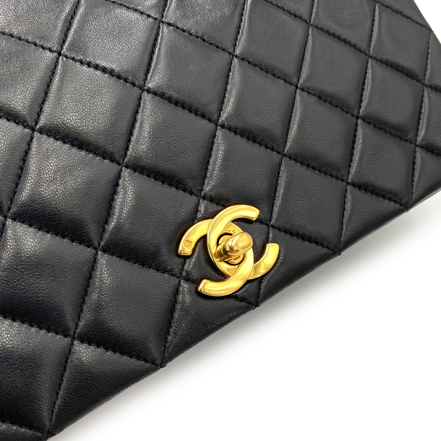 CHANEL VINTAGE FULL FLAP CHAIN SHOULDER BAG BLACK LAMB SKIN 90238986