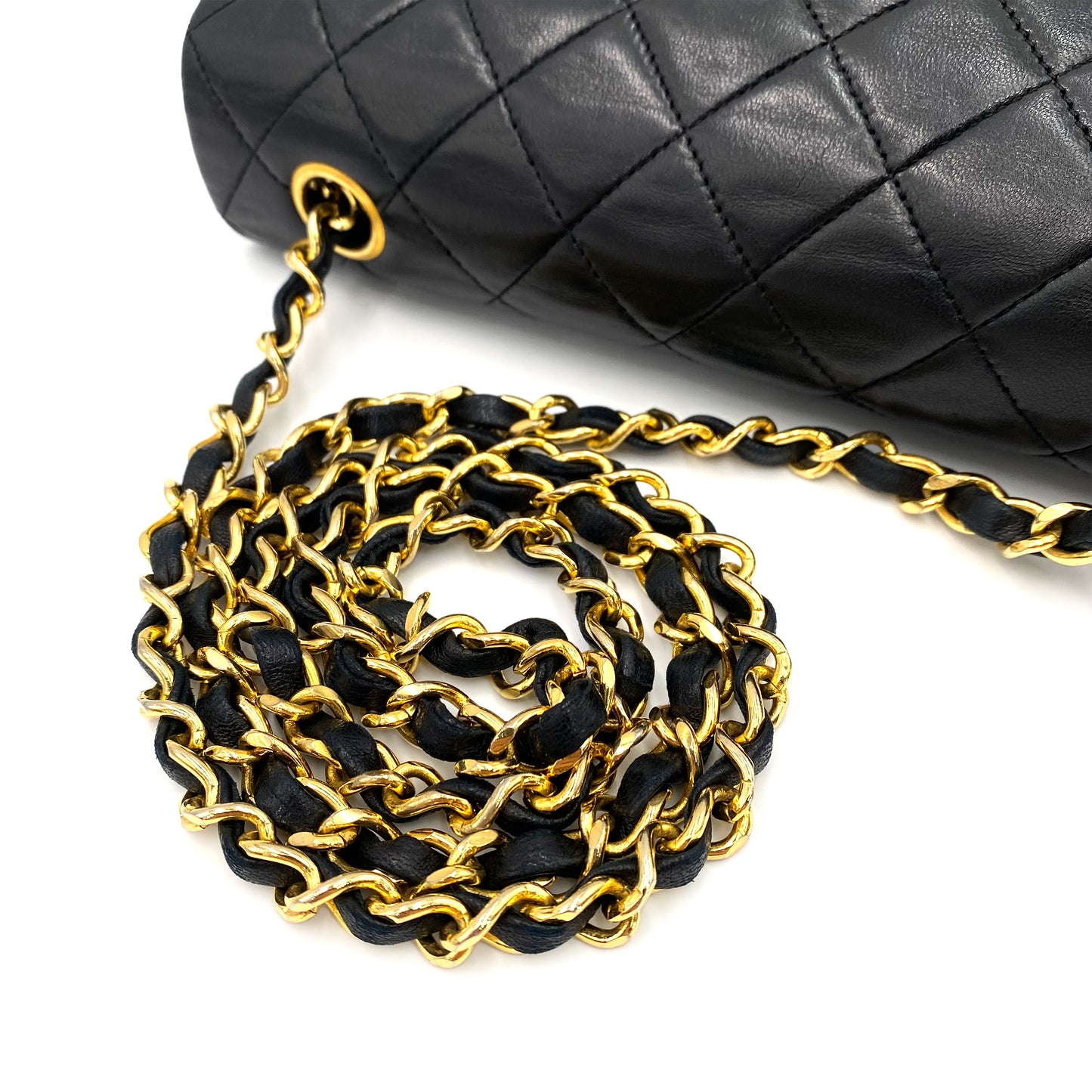 CHANEL VINTAGE FULL FLAP CHAIN SHOULDER BAG BLACK LAMB SKIN 90238986