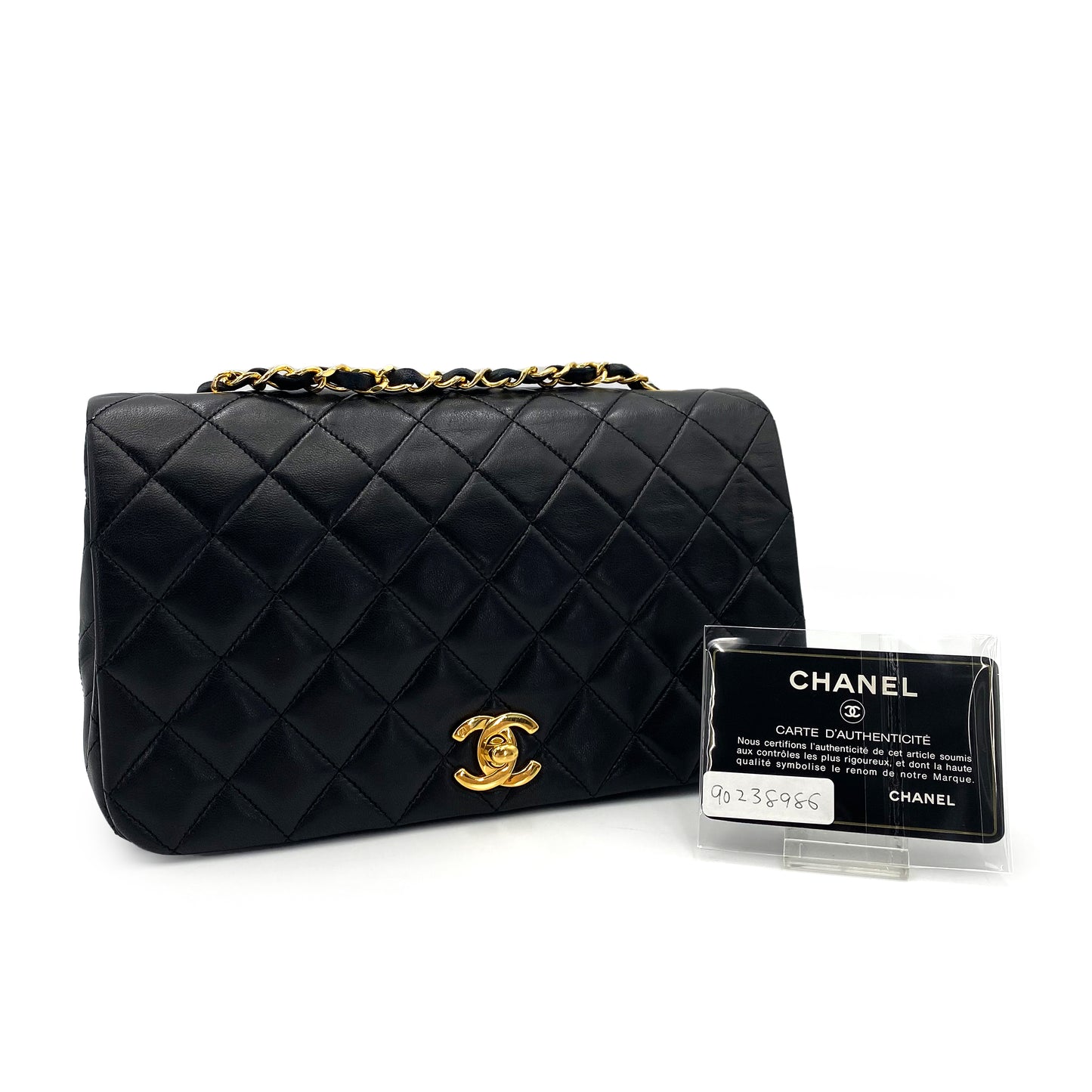 CHANEL VINTAGE FULL FLAP CHAIN SHOULDER BAG BLACK LAMB SKIN 90238986