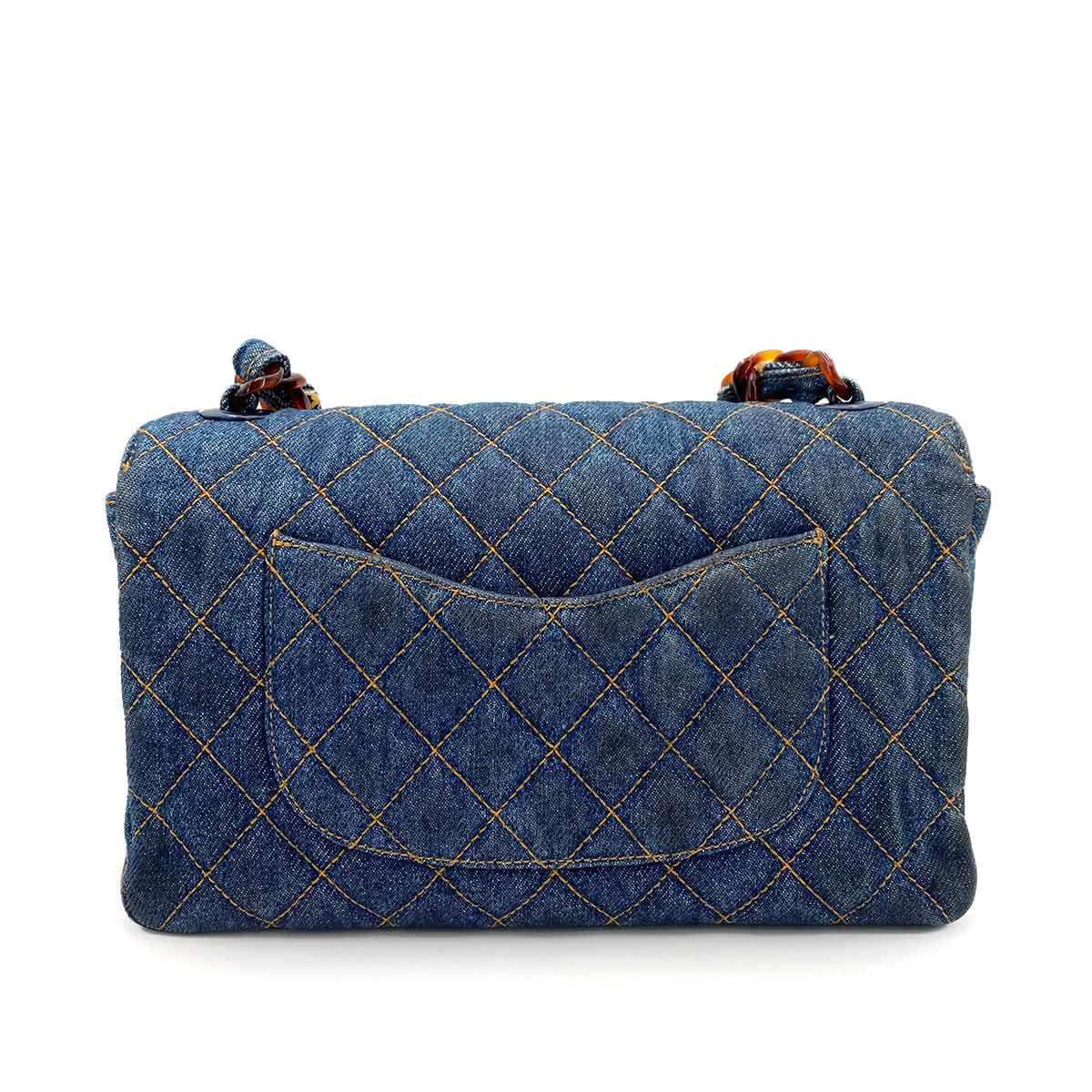 CHANEL VINTAGE TORTOISESHELL CHAIN SHOULDER BAG BLUE DENIM 90238993