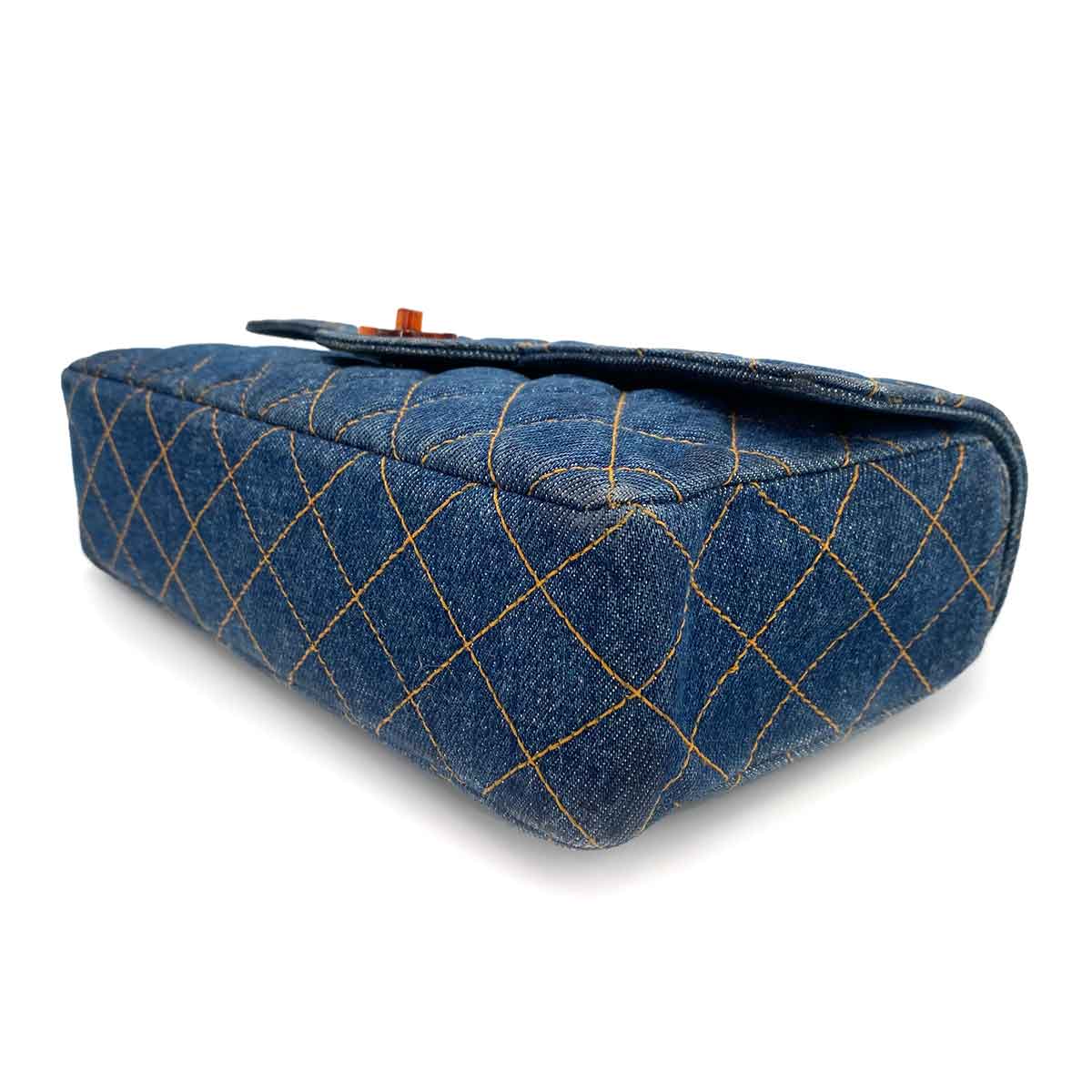CHANEL VINTAGE TORTOISESHELL CHAIN SHOULDER BAG BLUE DENIM 90238993