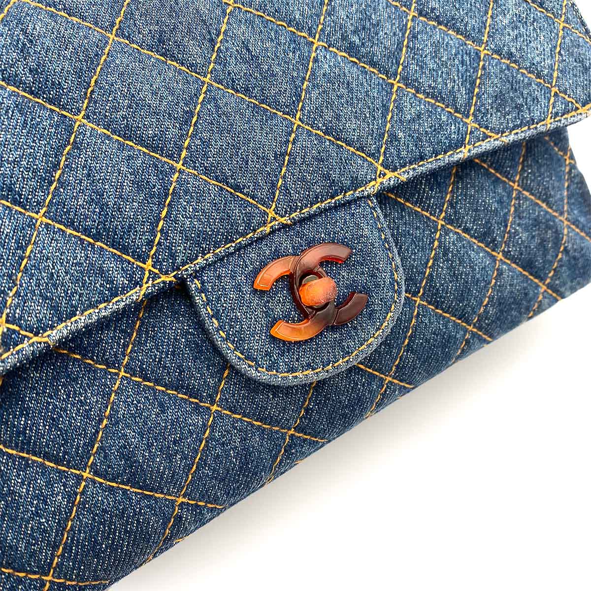 CHANEL VINTAGE TORTOISESHELL CHAIN SHOULDER BAG BLUE DENIM 90238993