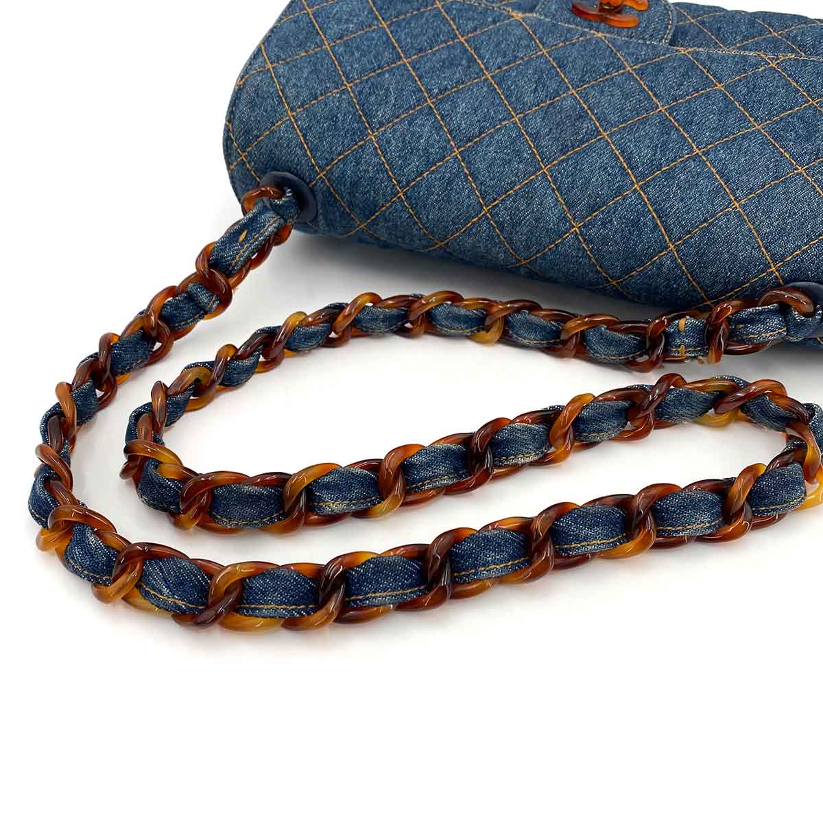 CHANEL VINTAGE TORTOISESHELL CHAIN SHOULDER BAG BLUE DENIM 90238993