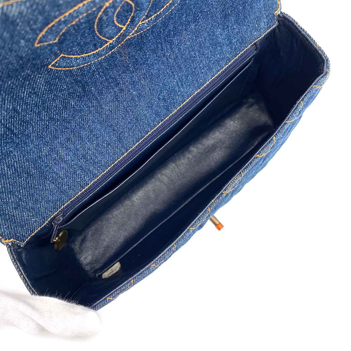CHANEL VINTAGE TORTOISESHELL CHAIN SHOULDER BAG BLUE DENIM 90238993