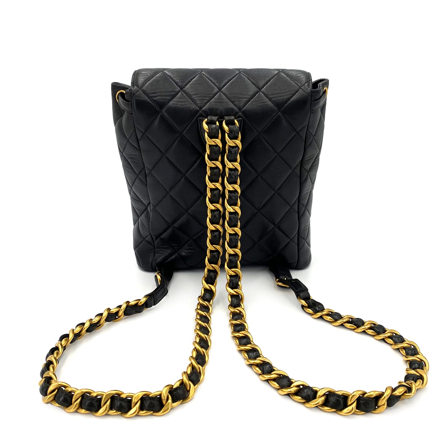 CHANEL VINTAGE DUMA CHAIN BACKPACK BLACK LAMB SKIN 90238998