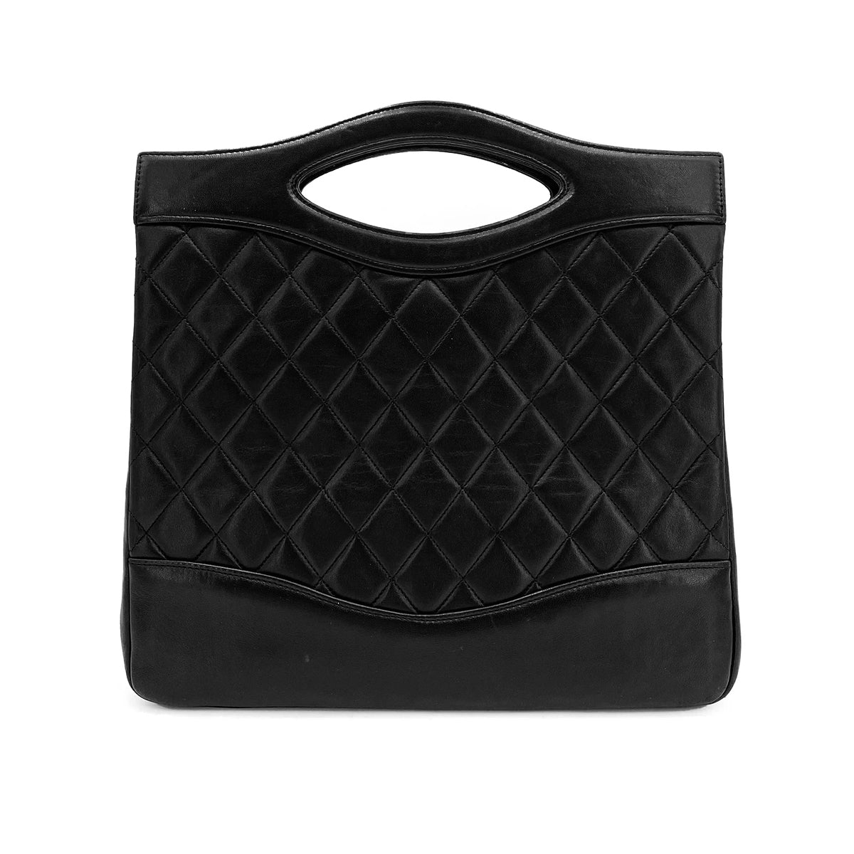 CHANEL VINTAGE 2WAY HAND CHAIN SHOULDER BAG BLACK LAMB SKIN 90239090