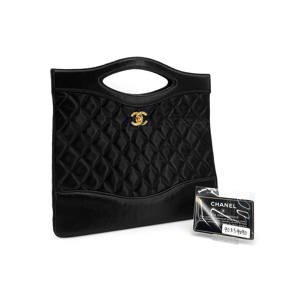 CHANEL VINTAGE 2WAY HAND CHAIN SHOULDER BAG BLACK LAMB SKIN 90239090