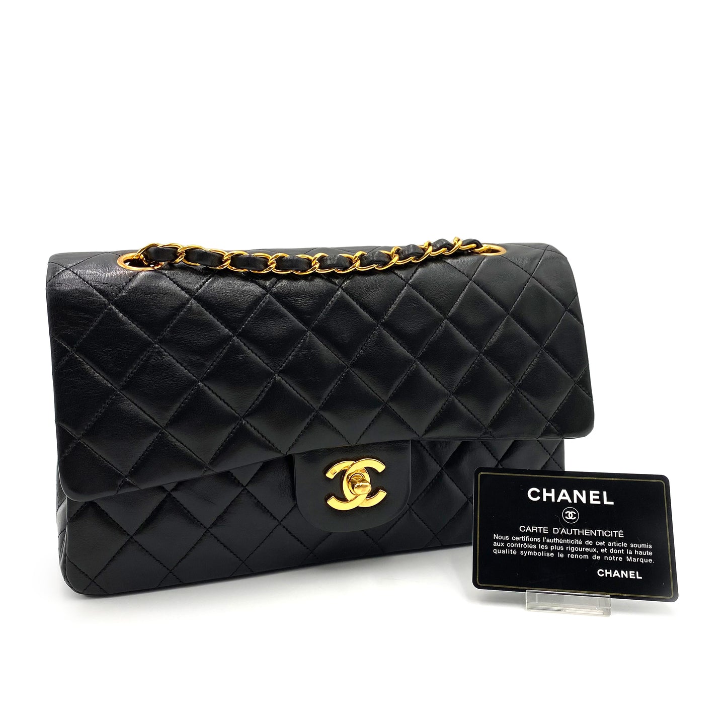 CHANEL VINTAGE CLASSIC FLAP MEDIUM CHAIN SHOULDER BAG BLACK LAMB SKIN 90239093