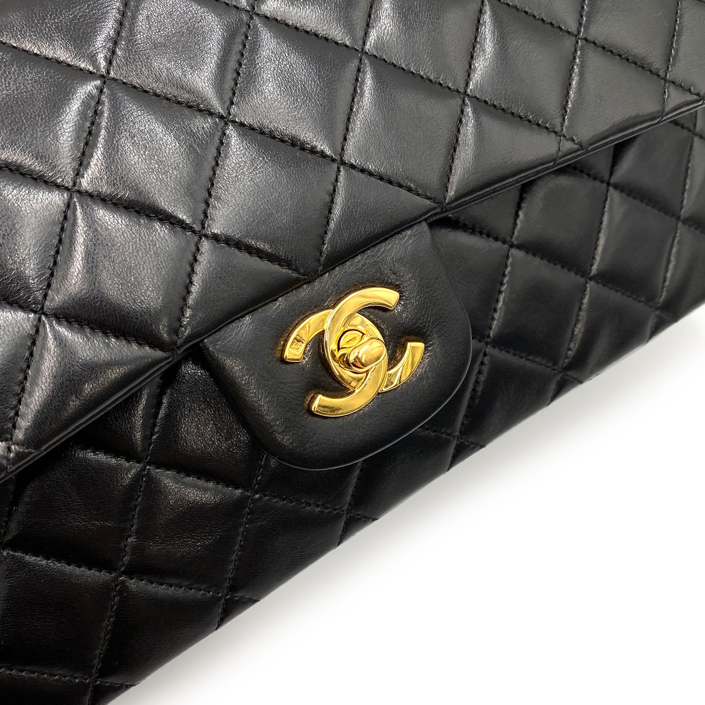 CHANEL VINTAGE CLASSIC FLAP MEDIUM CHAIN SHOULDER BAG BLACK LAMB SKIN 90239093