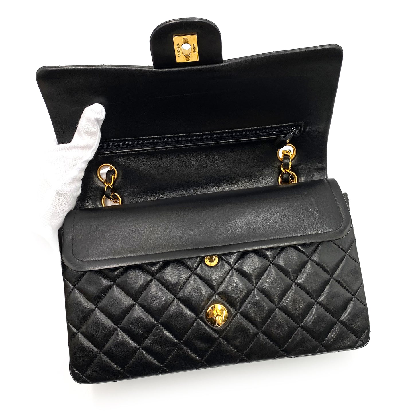 CHANEL VINTAGE CLASSIC FLAP MEDIUM CHAIN SHOULDER BAG BLACK LAMB SKIN 90239093