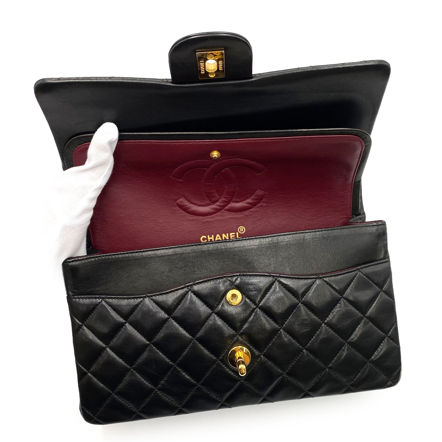 CHANEL VINTAGE CLASSIC FLAP MEDIUM CHAIN SHOULDER BAG BLACK LAMB SKIN 90239093