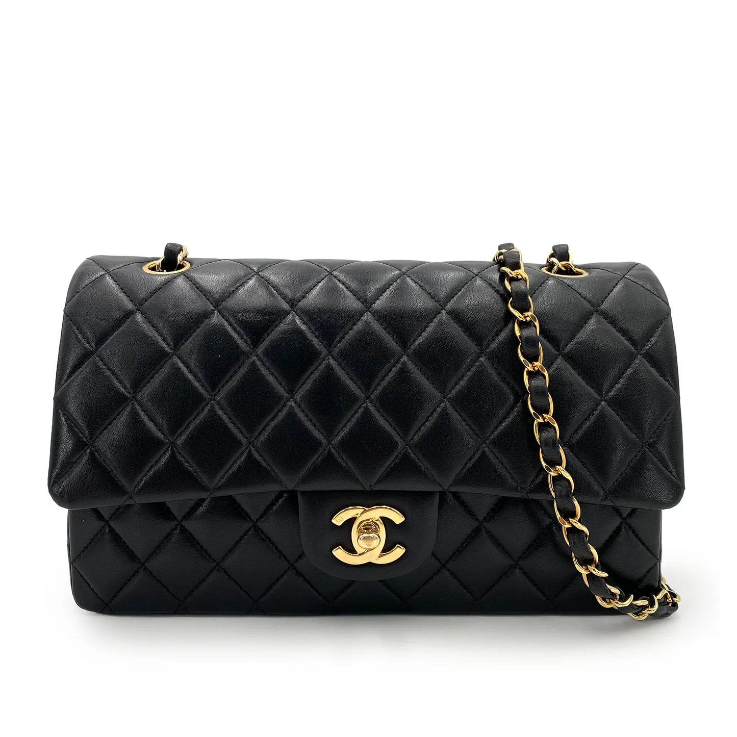 CHANEL VINTAGE CLASSIC FLAP MEDIUM CHAIN SHOULDER BAG BLACK LAMB SKIN 90239114