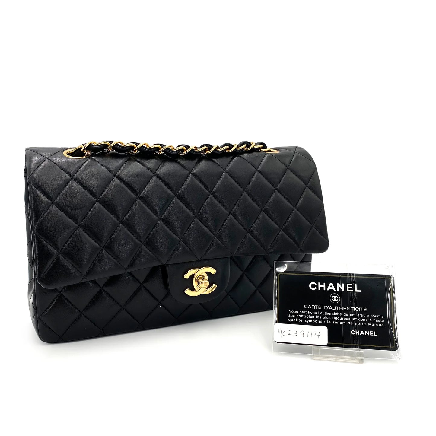 CHANEL VINTAGE CLASSIC FLAP MEDIUM CHAIN SHOULDER BAG BLACK LAMB SKIN 90239114