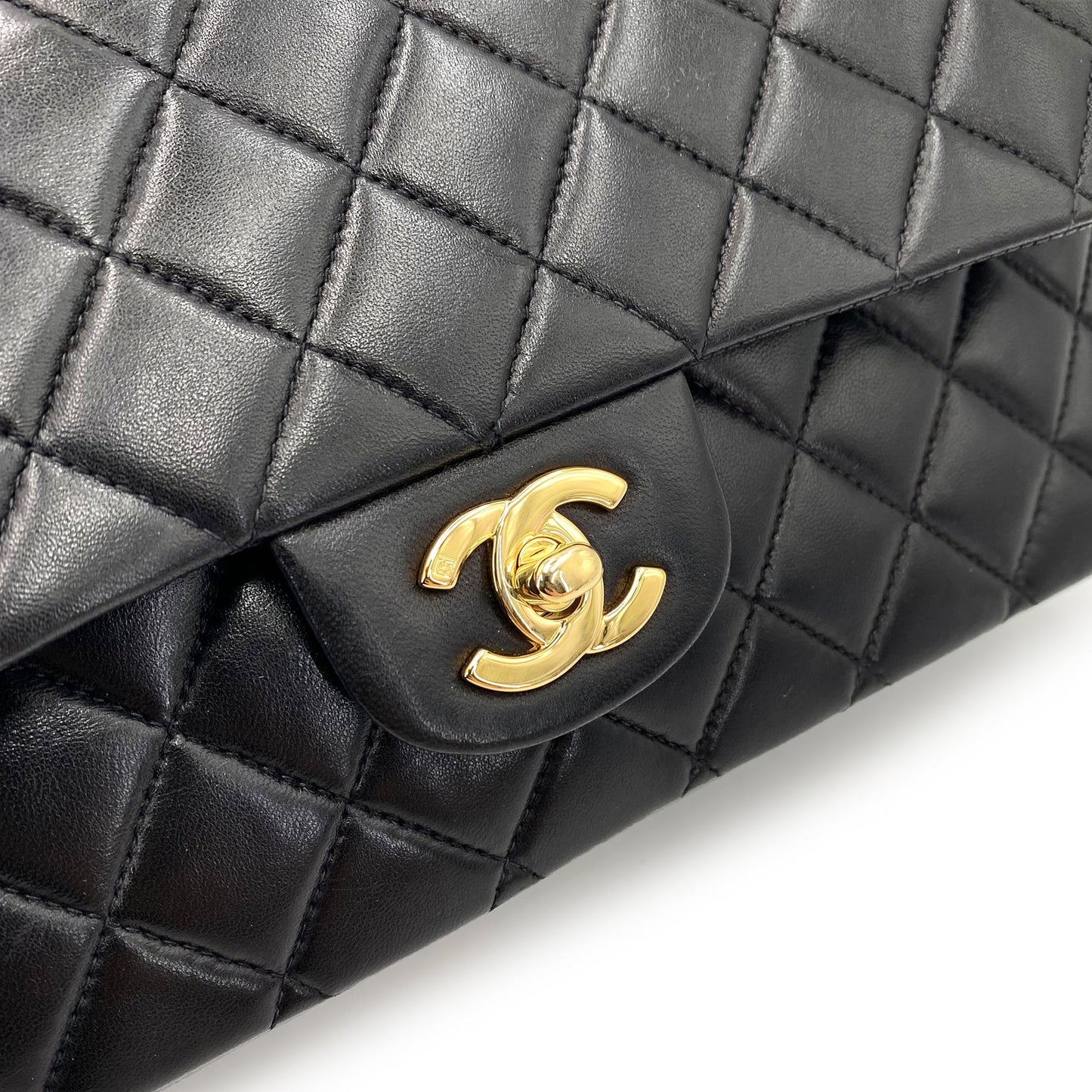 CHANEL VINTAGE CLASSIC FLAP MEDIUM CHAIN SHOULDER BAG BLACK LAMB SKIN 90239114