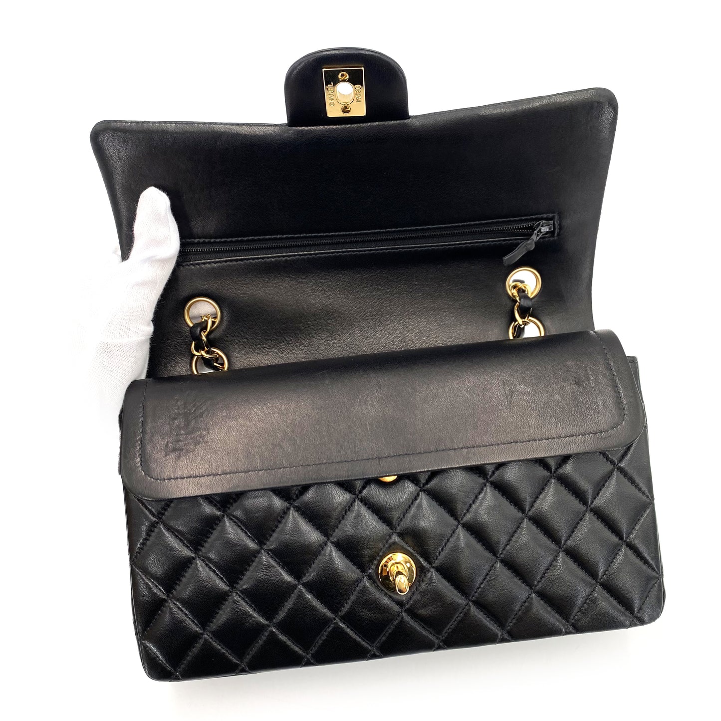 CHANEL VINTAGE CLASSIC FLAP MEDIUM CHAIN SHOULDER BAG BLACK LAMB SKIN 90239114
