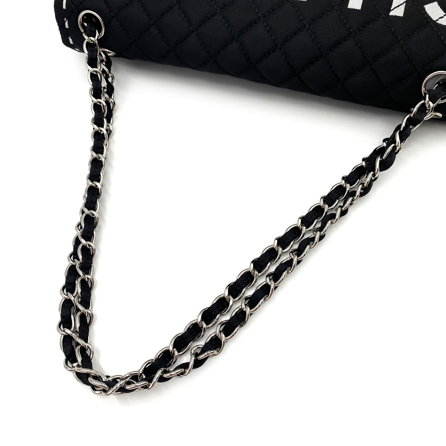 CHANEL VINTAGE CHAIN SHOULDER BAG BLACK SATIN 90239118