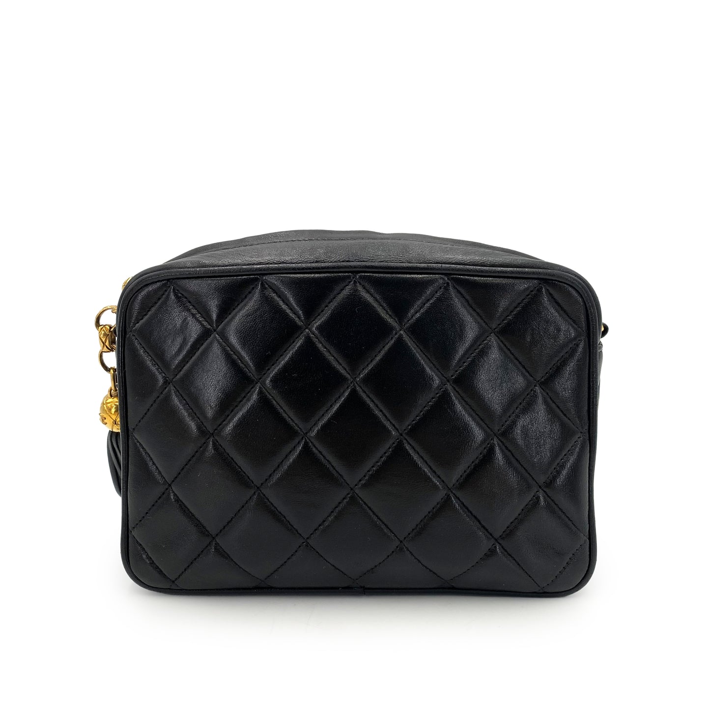 CHANEL VINTAGE MATELASSE FRINGE BIJOU CHAIN SHOULDER BAG BLACK LAMB SKIN 90239307