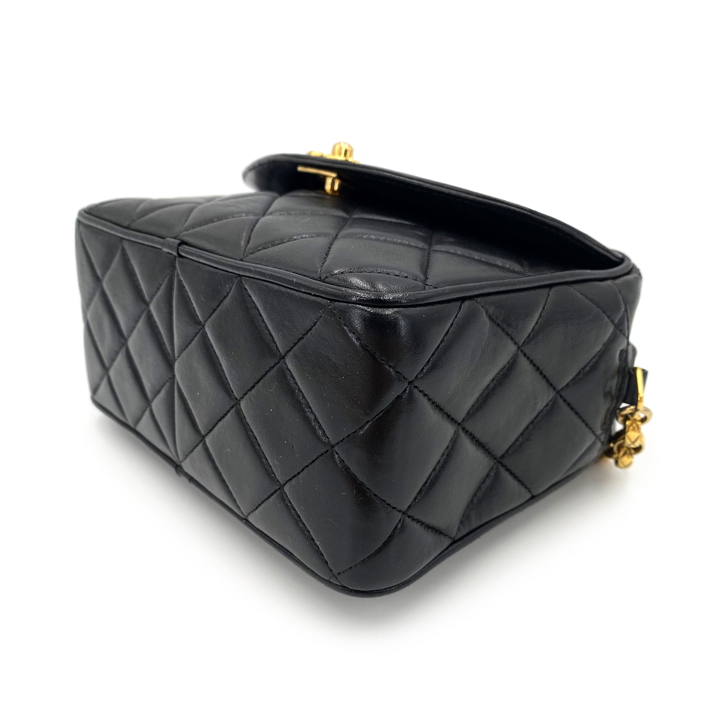 CHANEL VINTAGE MATELASSE FRINGE BIJOU CHAIN SHOULDER BAG BLACK LAMB SKIN 90239307